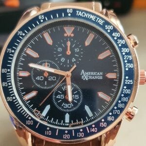10/$20 American Exchange Goldtone/Blue Leather Men's Watch